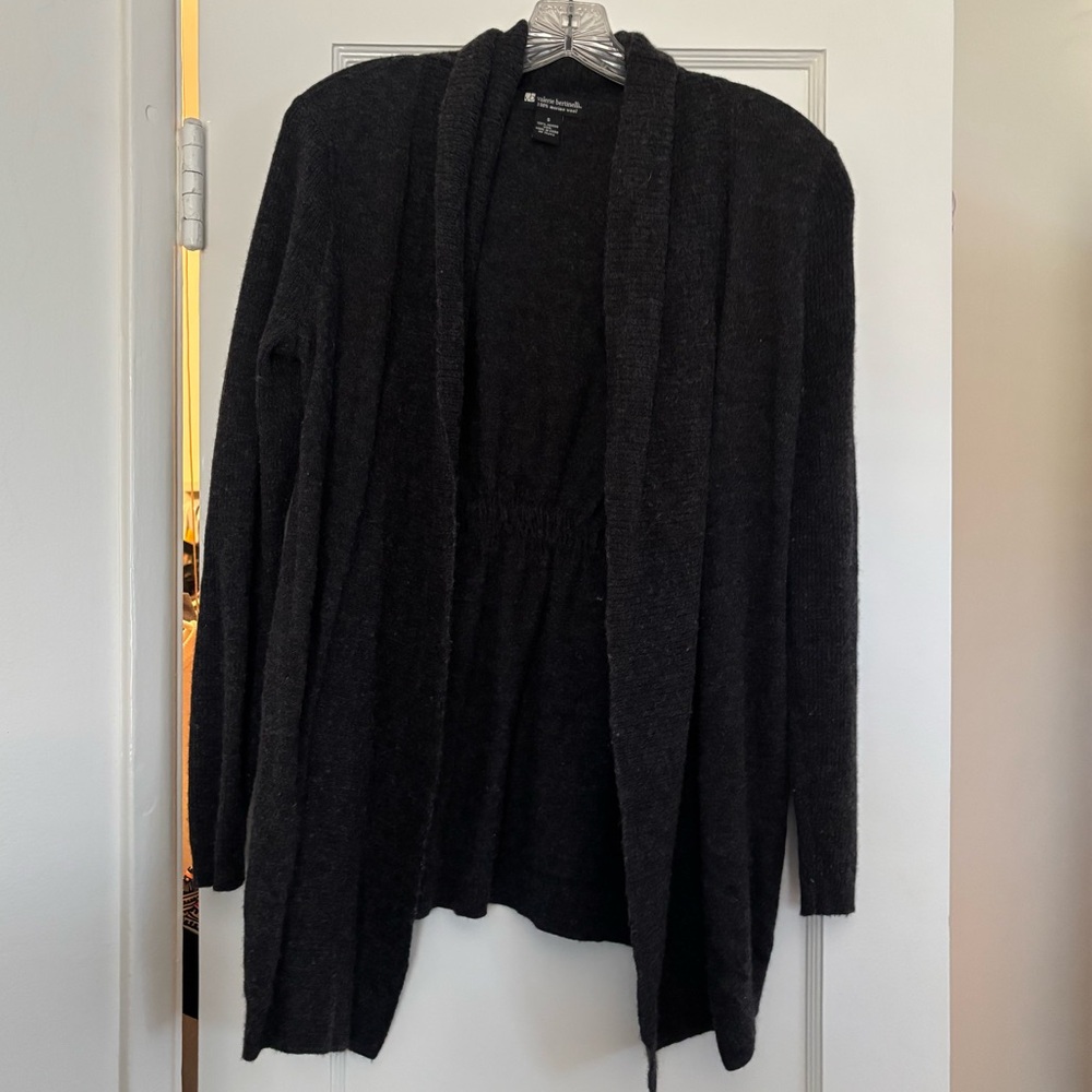 Valerie Bertinelli 100 % Merino Wool Charcoal Open Front Cardigan SZ S